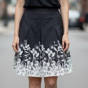 Jessica Black A-Line Skirt with White Floral Border 4028